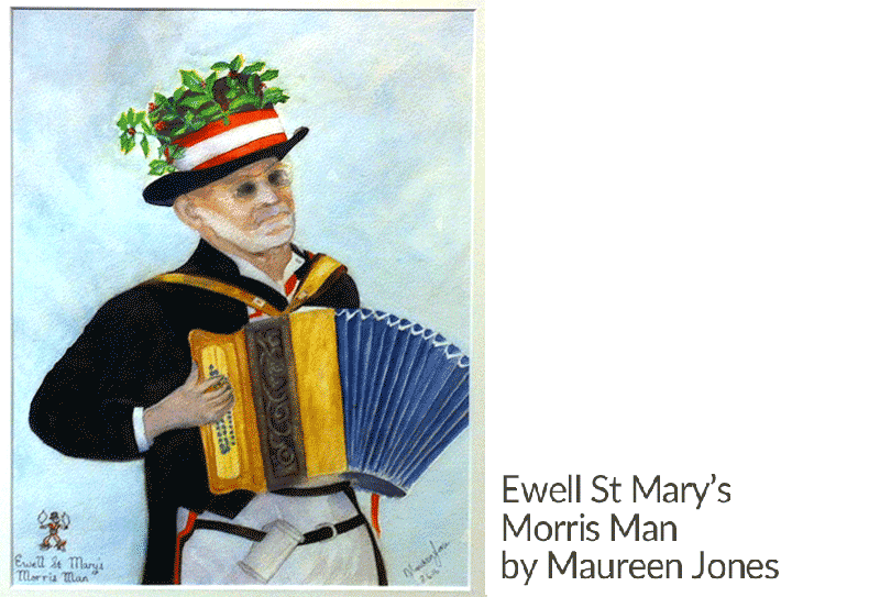 Morris Man, watercolour, by Cuddington Artist Maureen Jones
